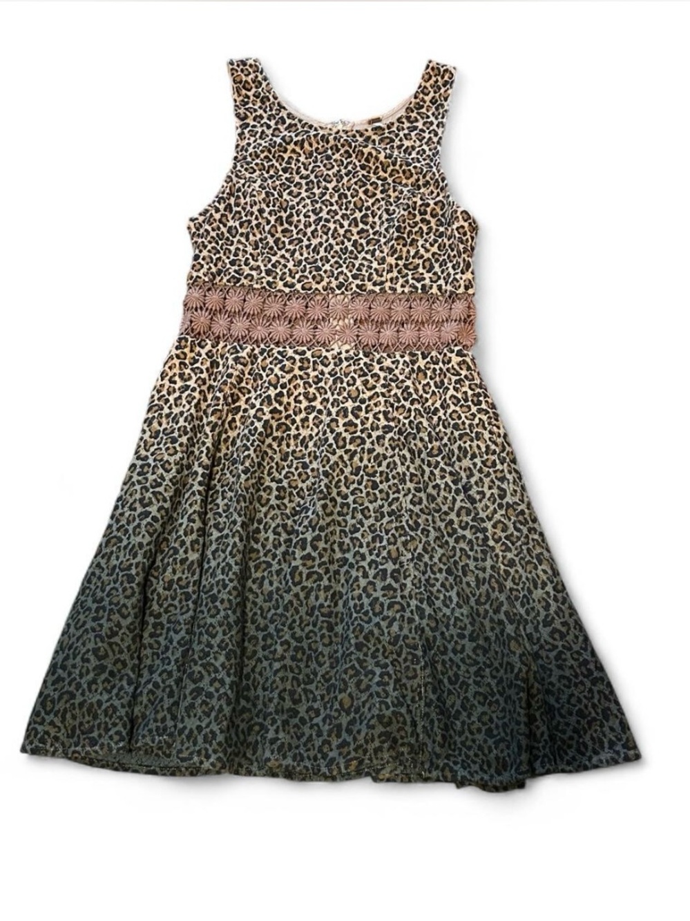 free people cheetah print ombré print mini dress with daisy floral lace detail